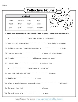 Collective Noun Cloze Sentences Nouns Worksheet