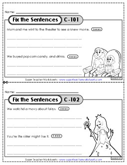 Fix the Sentences C-101 through C-105 Worksheet