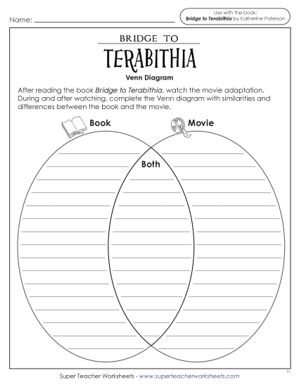 New Book-Movie Compare & Contrast<br>Venn Diagram Worksheet