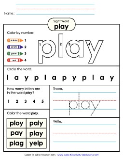 Worksheet 4: Play Sight Words Individual Worksheet