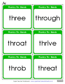 Flash Cards (Thr- Words) Phonics Blends Worksheet