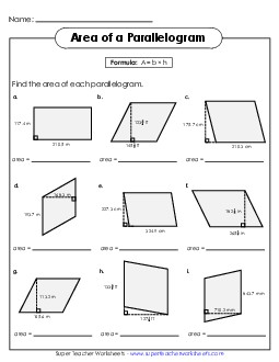 Areas of Parallelograms Practice (Advanced) Worksheet