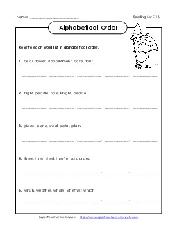 Alphabetical Order (E-16)  Spelling E Worksheet