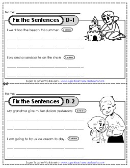 Fix the Sentences D-1 through D-5 Free Worksheet