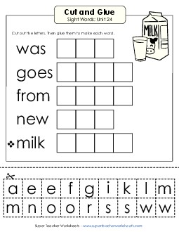 Cut-and-Glue (Unit 24) Sight Words Worksheet