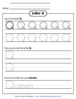 Uppercase Q (Dotted Lines) Printing Worksheet