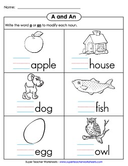 Using A and An Free Adjectives Worksheet