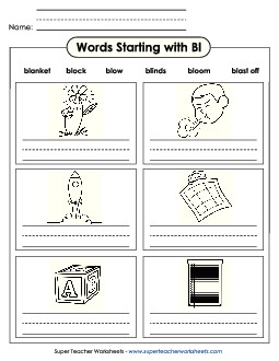 Writing Words that Start with BL Phonics Blends Worksheet