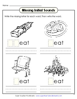 Missing Initial Sounds (-eat) Word Families Worksheet