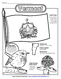 Vermont State Symbols Coloring Page Free States Individual Worksheet