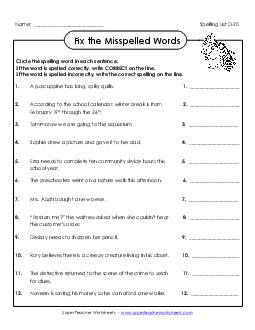 Fix the Misspelled Words (D-20) Spelling D Worksheet