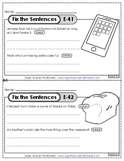 Fix the Sentences E-41 through E-45 Worksheet