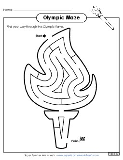 Olympic Flame Maze (Easy) Olympics Worksheet