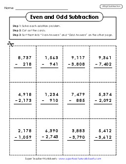 Subtraction: Even/Odd Sort Worksheet