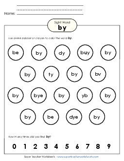 Dab or Color: By Sight Words Individual Worksheet