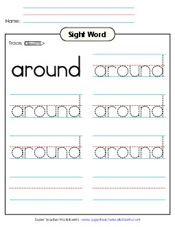 Trace the Word: Around Sight Words Individual Worksheet