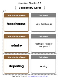 Vocabulary Cards for Chapters 7-8 Books Worksheet