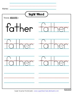 Trace the Word: Father Sight Words Individual Worksheet