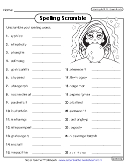 Word Scramble (F-29) Spelling F Worksheet