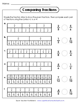 Compare Fractions with Fraction Strips Free Worksheet