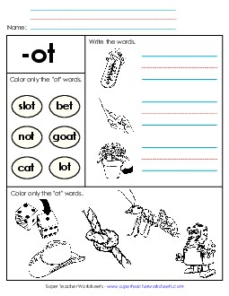 Worksheet 2 (-ot Words) Word Families Worksheet