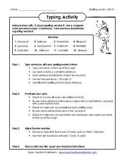 Typing Sentences (E-25) Spelling E Worksheet