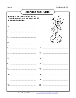 ABC Order: Write List (C-8) Spelling C Worksheet