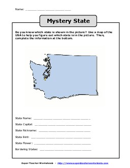 Mystery State: Washington States Worksheet