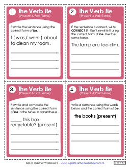 Verbs: <i>Be</i> Present and Past Tense Verb To Be Conjugations Worksheet