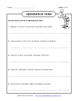 Alphabetical Order (D-18) Spelling D Worksheet