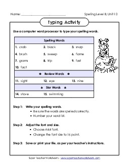 Typing Activity (B-10) Spelling B Worksheet