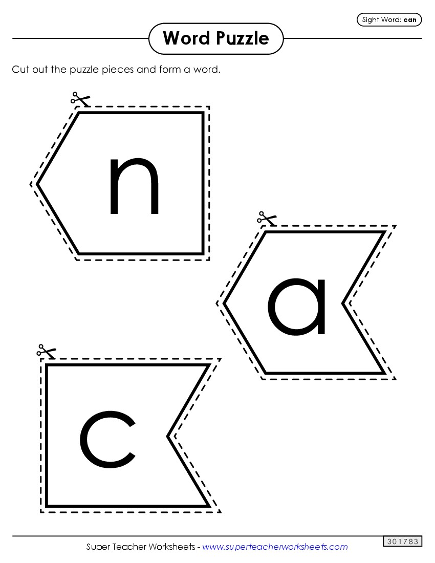 Word Puzzle: Can Sight Words Individual Worksheet