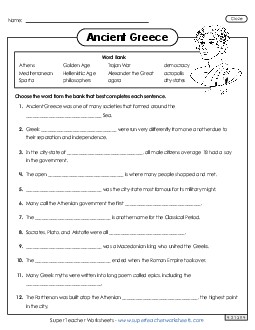 Ancient Greece Cloze 6th Grade Social Studies Worksheet