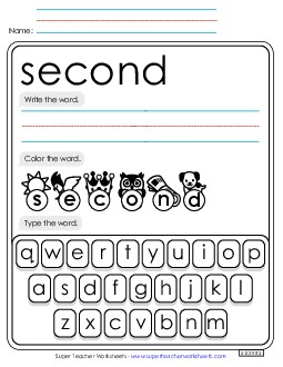 Write, Color, Type: Second Sight Words Individual Worksheet