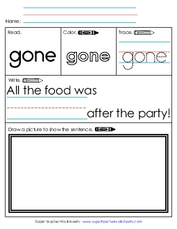 Worksheet 3: Gone Sight Words Individual Worksheet