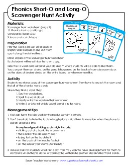 Scavenger Hunt: Short O and Long O Phonics Long Short O Worksheet