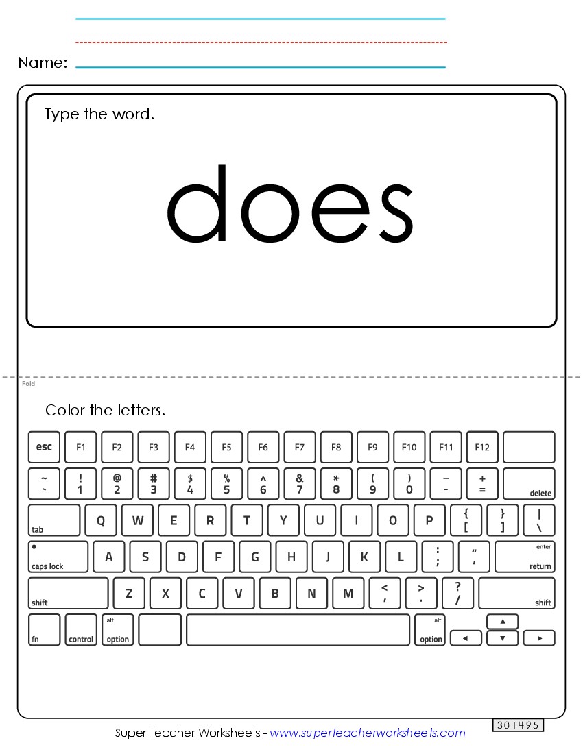 Type the Word: Does Sight Words Individual Worksheet