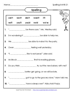 Sentence Completion (B-21) Spelling B Worksheet