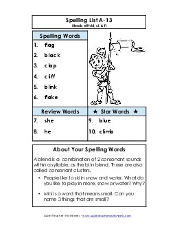 Spelling List A-13 Spelling A Worksheet