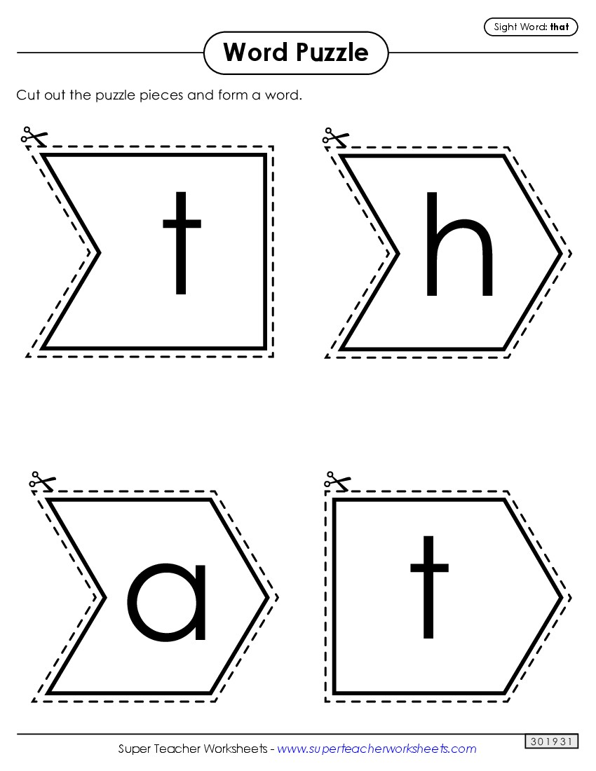 Word Puzzle: That Sight Words Individual Worksheet