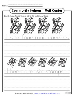 Mail Carrier (Trace & Write) Community Helpers Worksheet