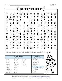 Word Search (C-13) Spelling C Worksheet