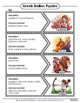 Greek Deities Matching Puzzle Greek Mythology Worksheet