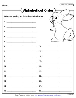 Alphabetical Order: Whole List (Easter)  Spelling F Worksheet