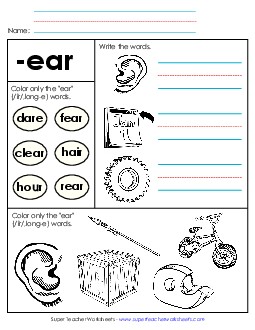 Worksheet 2 (-ear Words) Word Families Worksheet