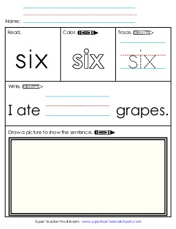 Worksheet 3: Six Sight Words Individual Worksheet