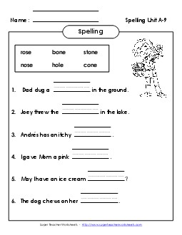 Sentence Completion (A-9) Spelling A Worksheet