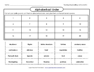 ABC Order: Cut & Glue Spelling E Worksheet