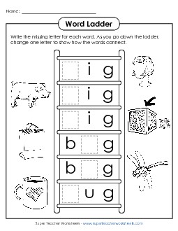 Word Ladder: Short I, A, U Word Ladders Worksheet