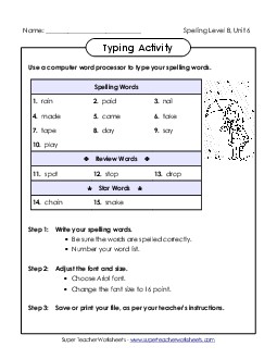 Typing Activity (B-6) Spelling B Worksheet